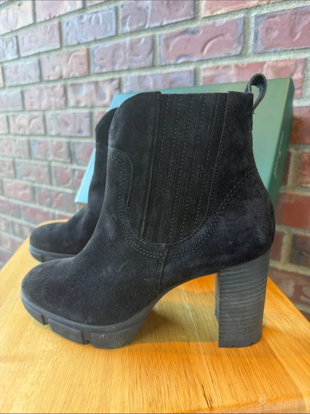 Paul Green Black Suede Ankle Booties with Block Heel